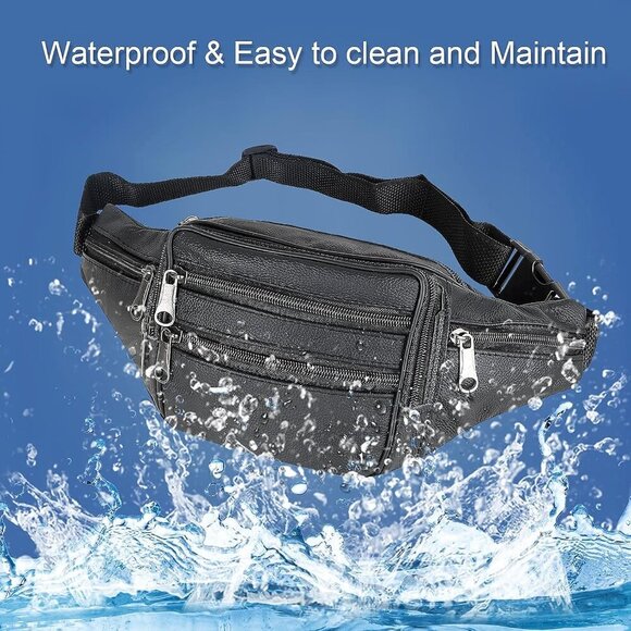 Leather Fanny Pack Travel Waist Bag 7 Pockets Waist Pack.Suitable for Outdoor Mo - Picture 8 of 9